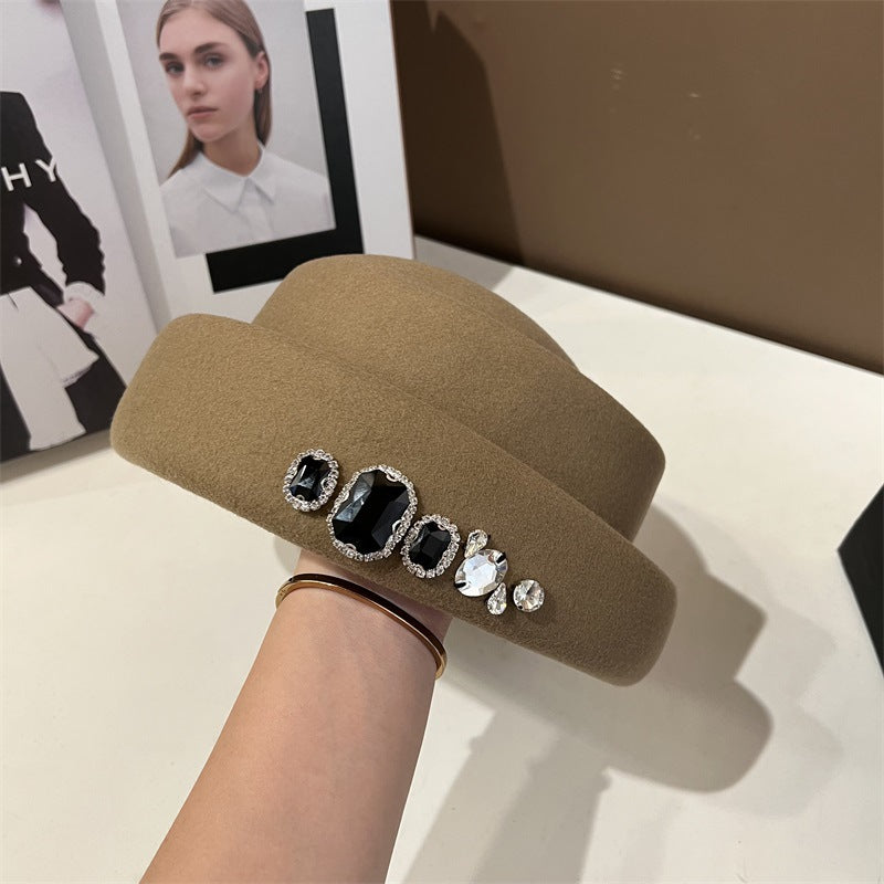 Women's Rhinestone Woolen Beret