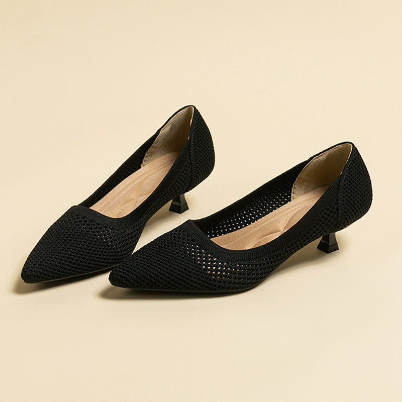 Breathable Hollow Fly Knitted Stiletto Heel Pointed Toe Shoes