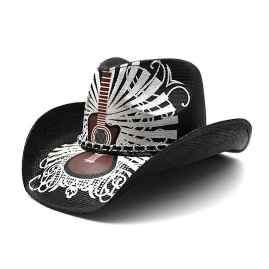 Retro Punk Guitar Skull Beauty Straw Cowboy Hat Sun Protection Sunshade